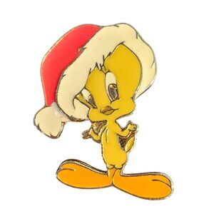 Tweety Bird Christmas Enamel Pin Lapel Brooch Looney Tunes Warner Bros Vintage